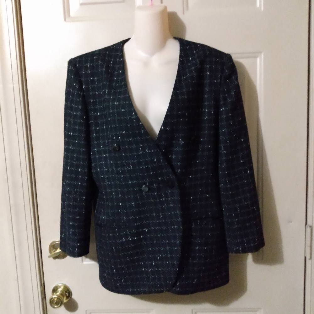 Vtg Black White Wool Oversized Blazer Dark Academia Annie Hall